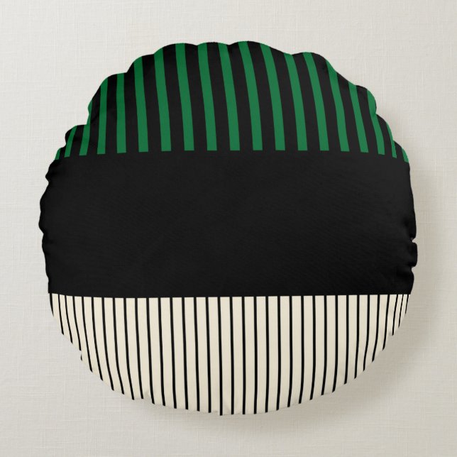 Färg Pop Rand - Grönt, grädde och svart Rund Kudde (Framsidan)