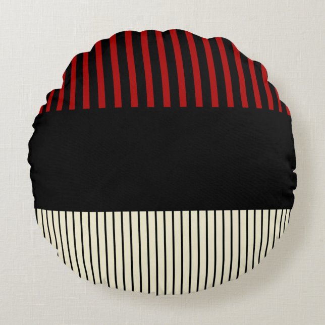 Färg Pop Rand - Red & Cream Rund Kudde (Framsidan)