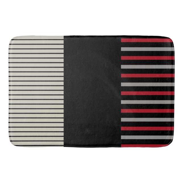 Färg Pop Rand-Red, Grått, svart och benvit Badrumsmatta (Framsidan)