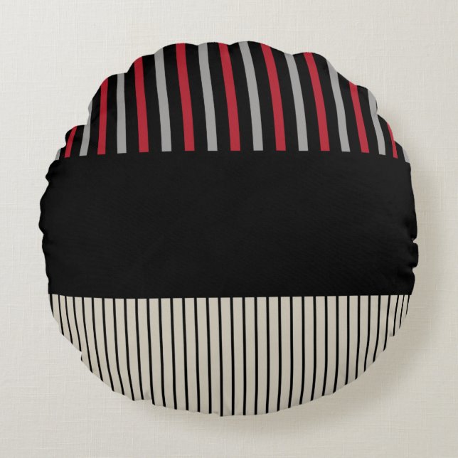Färg Pop Rand-Red, Grått, svart och benvit Rund Kudde (Framsidan)