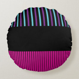 Färg Pop Rand - Rosa, Lila, blått och svart Rund Kudde