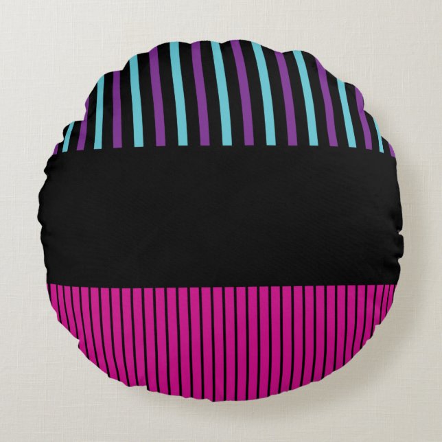 Färg Pop Rand - Rosa, Lila, blått och svart Rund Kudde (Framsidan)