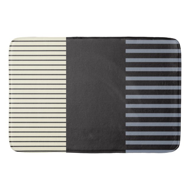 Färg Pop Rand - Svart, Grått och Cream Badrumsmatta (Framsidan)