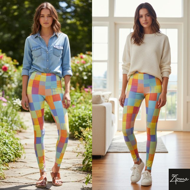 Färg Pop Schackbräde Leggings (Skapare uppladdad)
