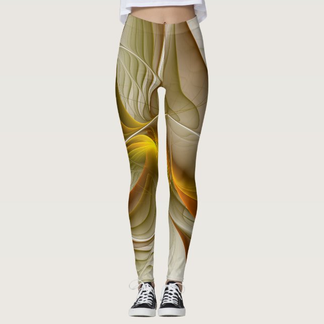 Färg Precious Metall, Abstrakt Fractal Art Leggings (Framsida)