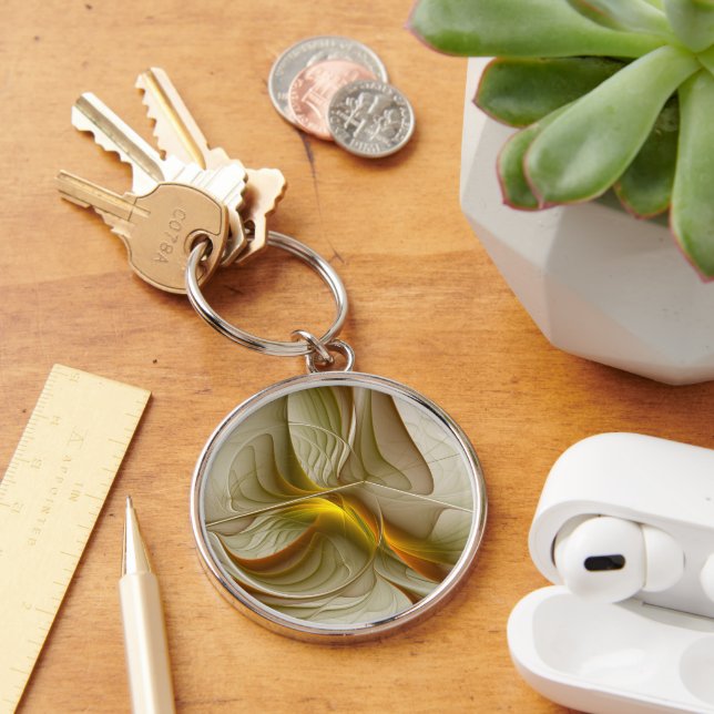 Färg Precious Metall, Abstrakt Fractal Art Rund Silverfärgad Nyckelring (Skrivbord)