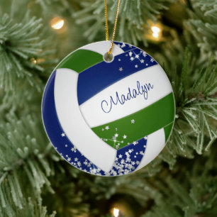 färg, pyttelilla stjärnor blå grönt volleyball-lag julgransprydnad keramik