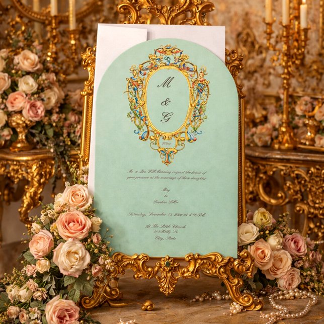 Färg Rococo Kröningsmonogram Foto Bröllop Inbjudningar (Skapare uppladdad)