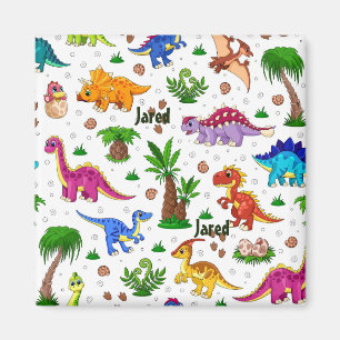 Färg Roligt Namn Sömlös Mönster Dinosaur Magnet