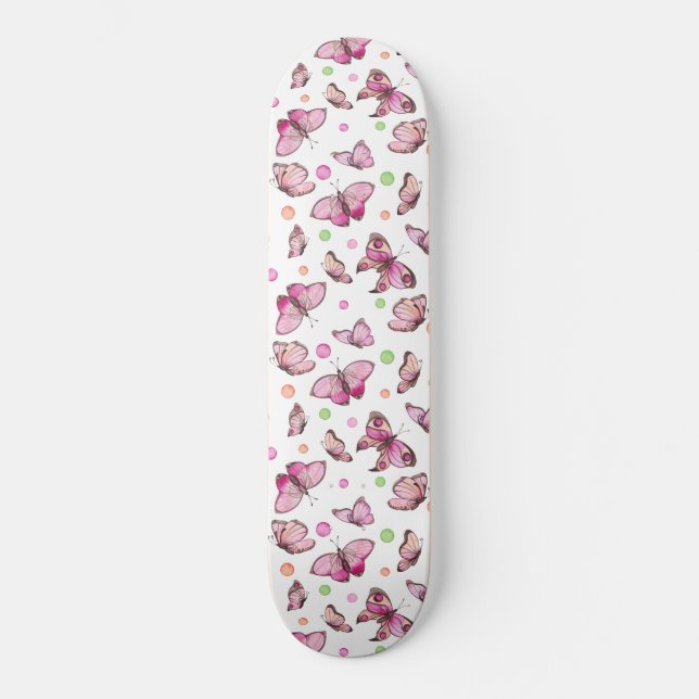 Färg Rosa Girly Butterflies Mönster Mini Skateboard Bräda 18,5 Cm (Framsida)