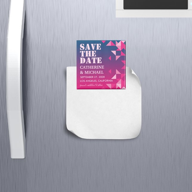Färg Rosa och blå geometri Spara datum Magnet (Skapare uppladdad)