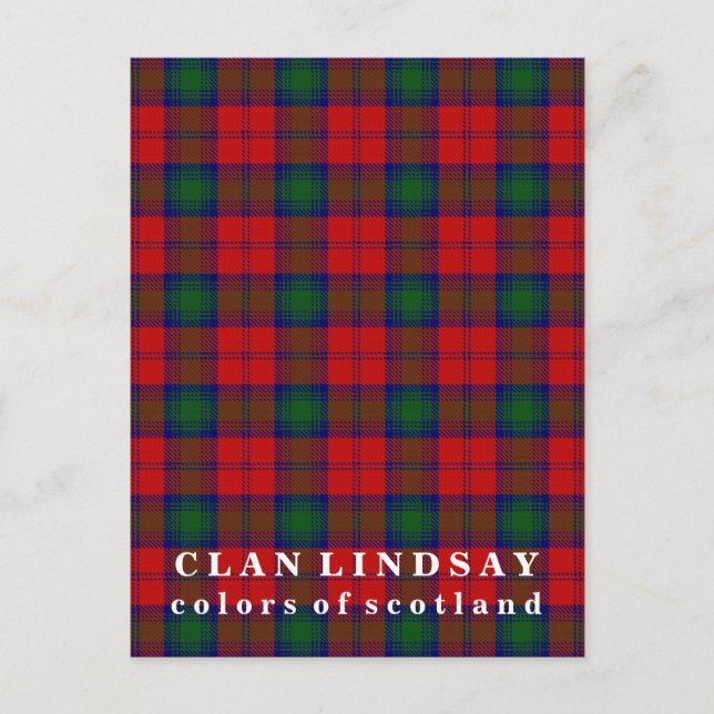 Färg Scotland Klan Lindsay Tartan Vykort (Framsida)