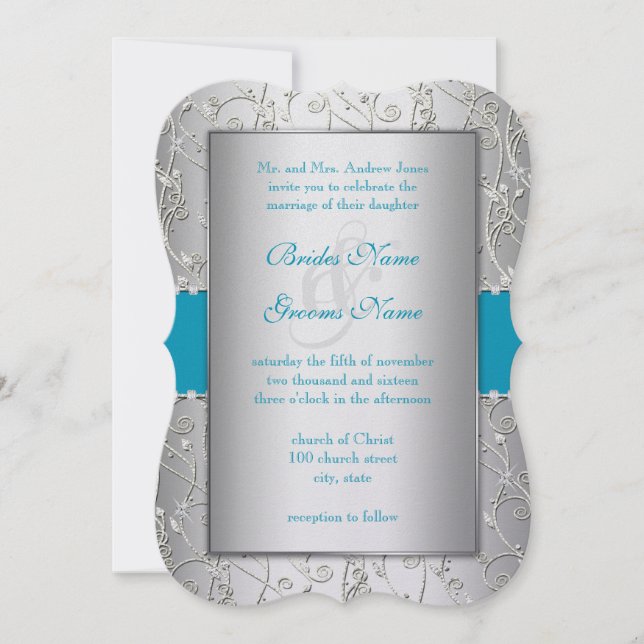 Färg Silver Swirl Bröllop Inbjudningar (Framsida)