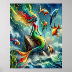 Färg Sjöjungfru på Rocky Shore 16 x 20 Poster