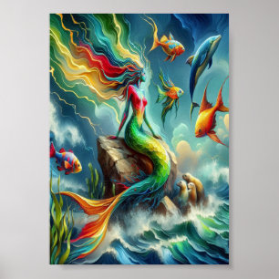 Färg Sjöjungfru på Rocky Shore 5x7 Poster
