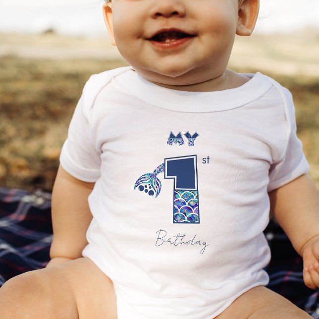 Färg Sjöjungfru Skalar små flickor 1:a födelsedag T Shirt (See collection for more ages and for matching family shirts!)