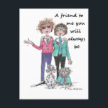 Färg Sketch Art Two Girl Friends Tillsammans Vykort<br><div class="desc">Jag skissade den här duon medan jag under mina "mitten-år" efter en fantastiskt lång kväll av middag och konversation med ett antal vänner som jag hade känt sedan high school. Många av oss bor fortfarande i samma region, så det händer regelbundet att vi träffas. Hur lyckligt jag kände att jag...</div>
