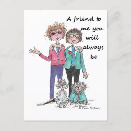 Färg Sketch Art Two Girl Friends Tillsammans Vykort