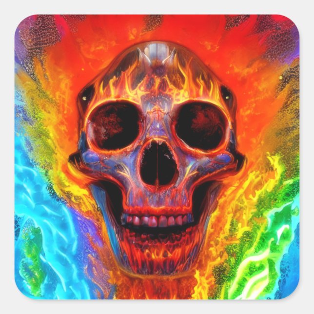 Färg Skull Fyrkantigt Klistermärke (Framsida)