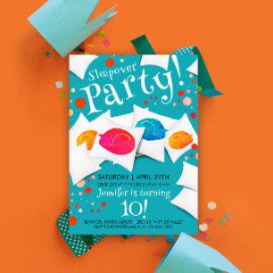 Färg Slepipkatt Pillow Slumber Sleepover Party Inbjudningar