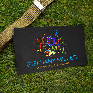 Färg Splatter Tassar Monogram - Dog Walker /Sitter Visitkort