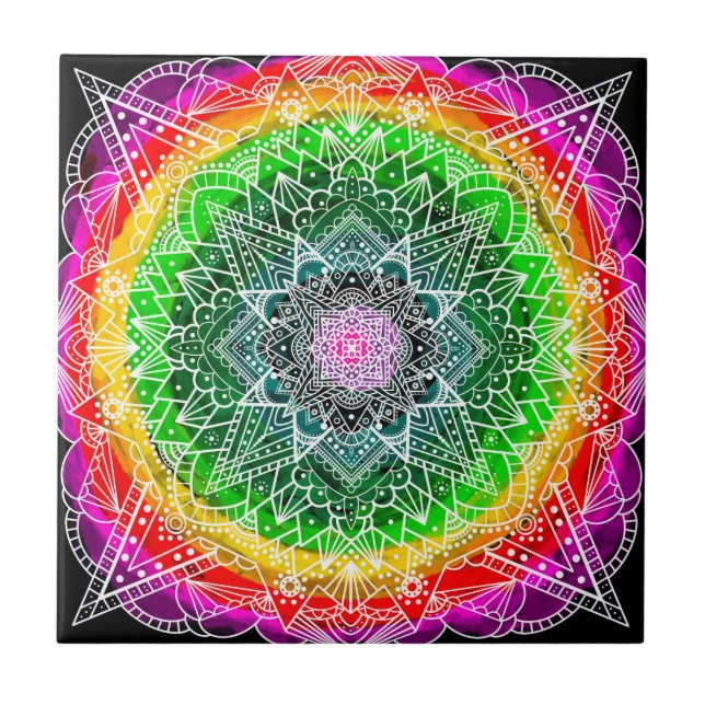 Färg sprängde Rainbow Prism Mandala Kakelplatta (Framsidan)