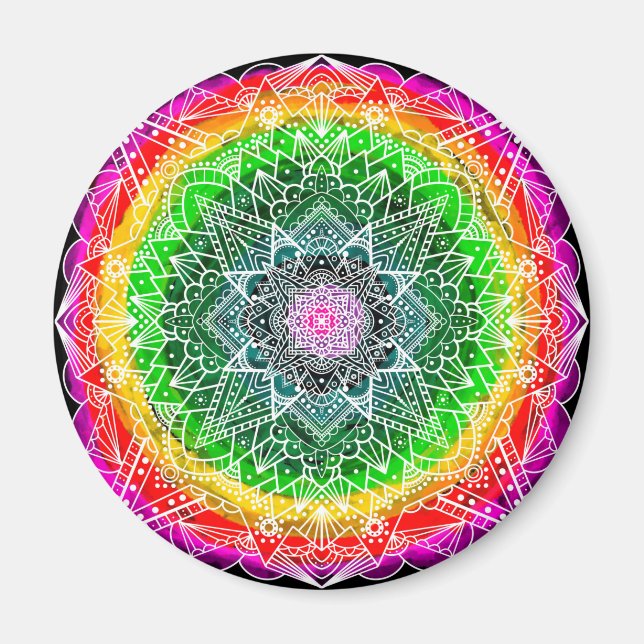 Färg sprängde Rainbow Prism Mandala Magnet (Framsidan)