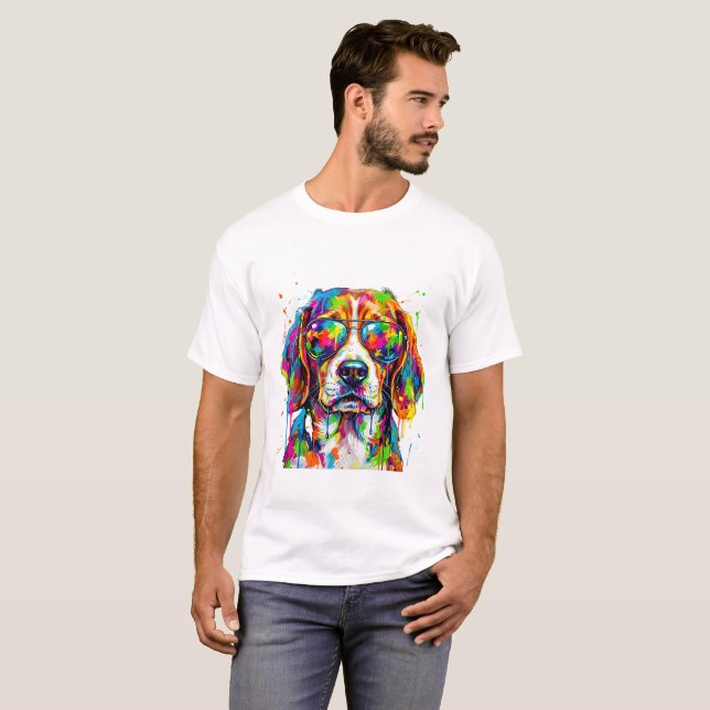 Färg Sprut Cool Hund Med Solglasögon Pop T Shirt (Hel framsida)