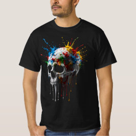 Färg Sprut Skalle T-Shirt | Konstnärlig Skalle Gra