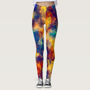 Färg Stänk Blue Red Gult Teal Multi Färg Leggings