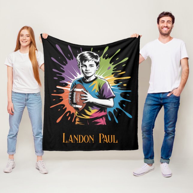 Färg Stänk Football Boy Födelsedagsfest Gift Fleecefilt (På plats)