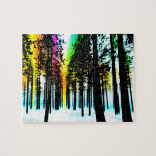 Färg Stänk genom Black Silhouette Forest Pussel