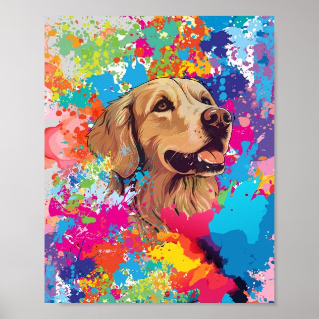 Färg Stänk Golden Retriever - Glatta Hund Poster (Framsidan)