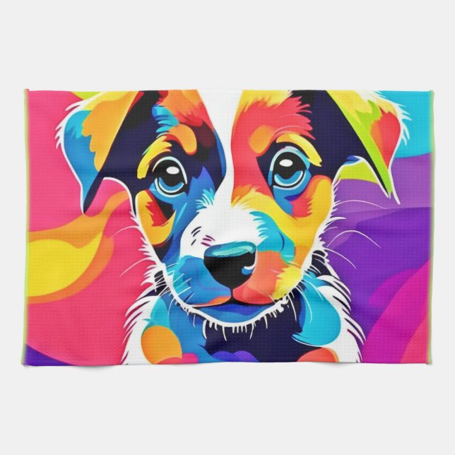 Färg Stänk Groovy Hund Hund Kökshandduk (Horisontell)