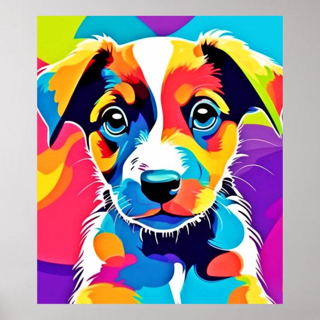 Färg Stänk Groovy Hund Hund Poster (Framsidan)