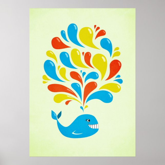 Färg Stänk Lycklig Tecknad Whale Poster (Framsidan)