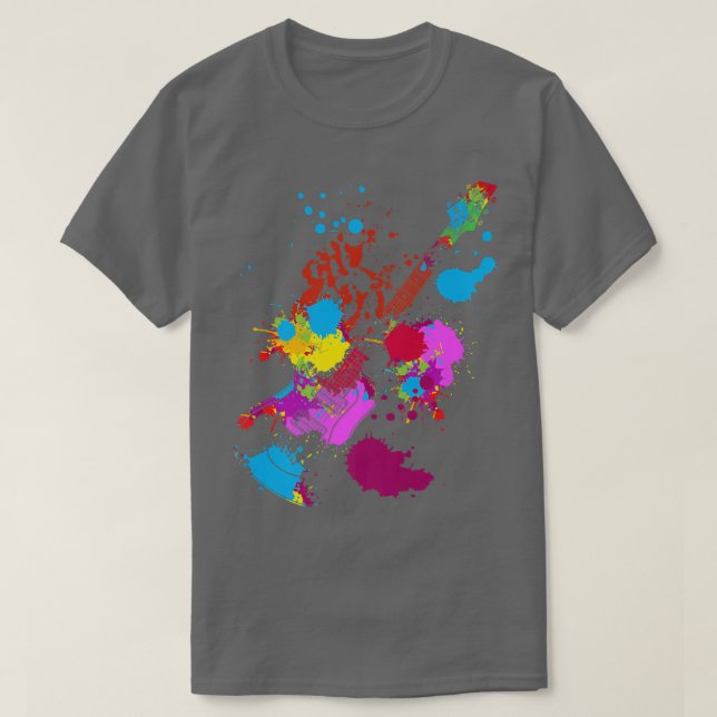 Färg Stänk som spelar upp Sten Guitar Guitarist Ba T Shirt (Design framsida)