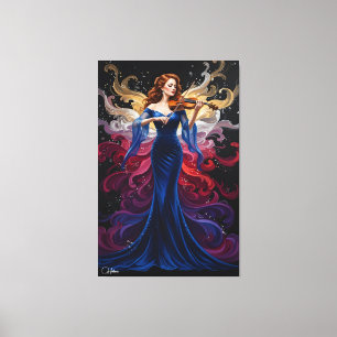 Färg Stänk Violin Flicka Canvas Konst