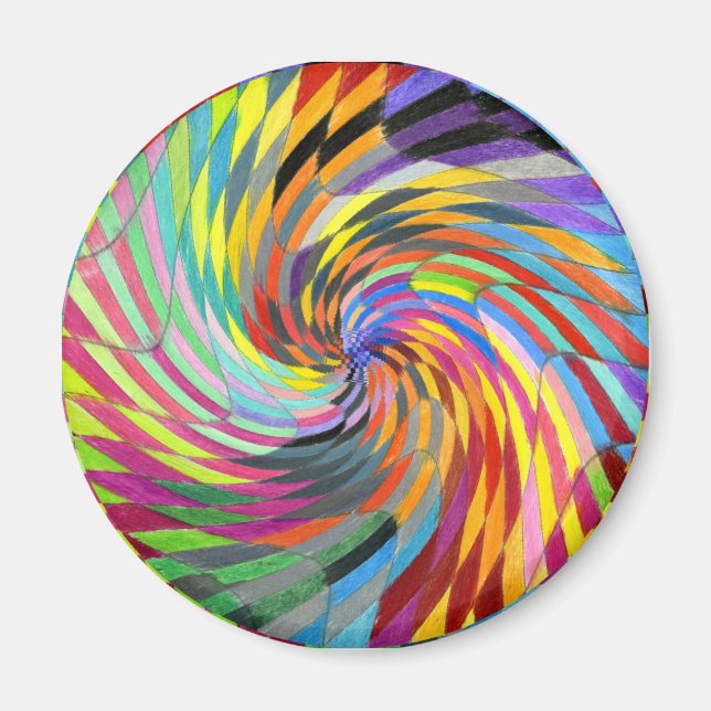 Färg Swirl Checkered Psychedelic Mandala Magnet (Framsidan)