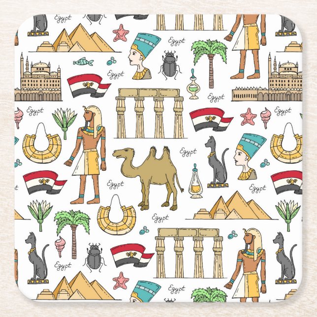 Färg-symboler för Egypten Mönster Underlägg Papper Kvadrat (Framsidan)