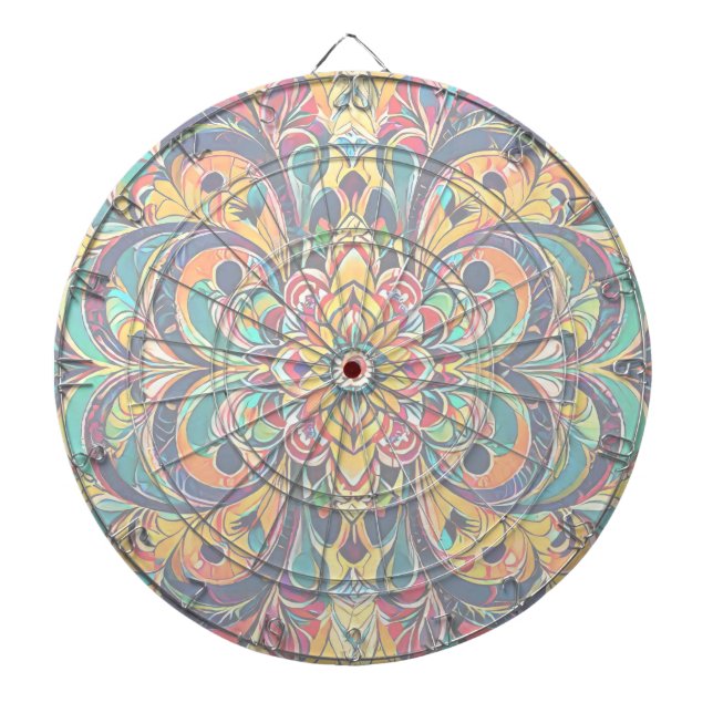 Färg Symfoni Mandala – Djärva Psychedeliska Blommo Darttavla (Framsidan)