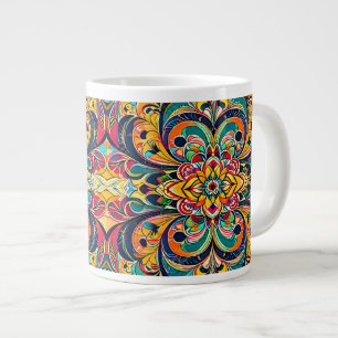 Färg Symfoni Mandala – Djärva Psychedeliska Blommo Jumbo Mugg