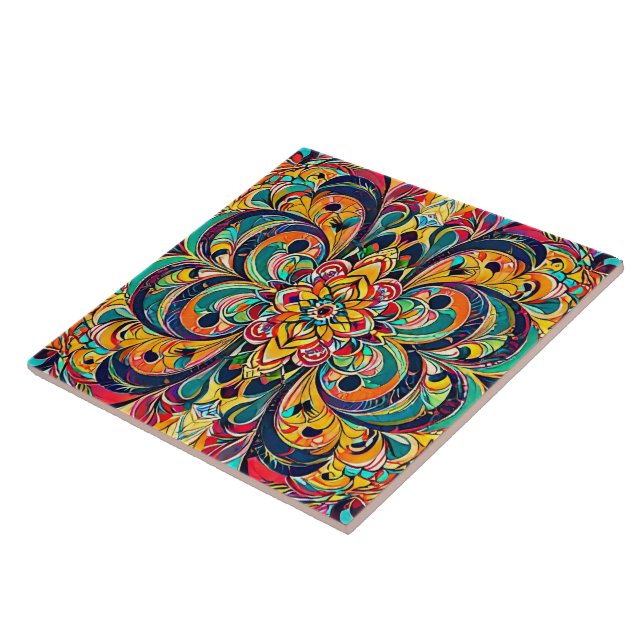 Färg Symfoni Mandala – Djärva Psychedeliska Blommo Kakelplatta (Sidan)