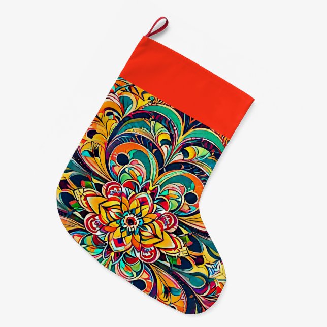 Färg Symfoni Mandala – Djärva Psychedeliska Blommo Stor Julstrumpa (Framsidan (Hängande))