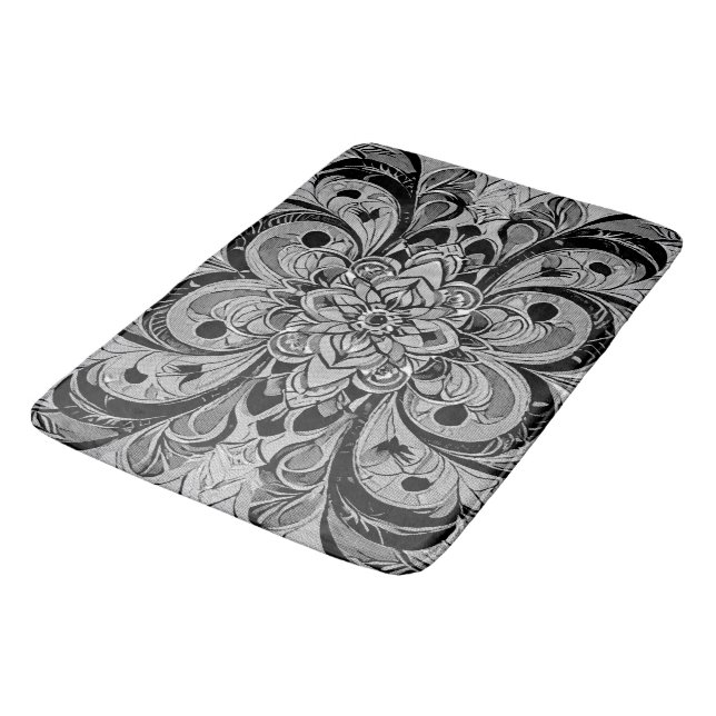 Färg Symfoni Mandala – Djärva Psykedeliska Blommor Badrumsmatta (Vinklad)