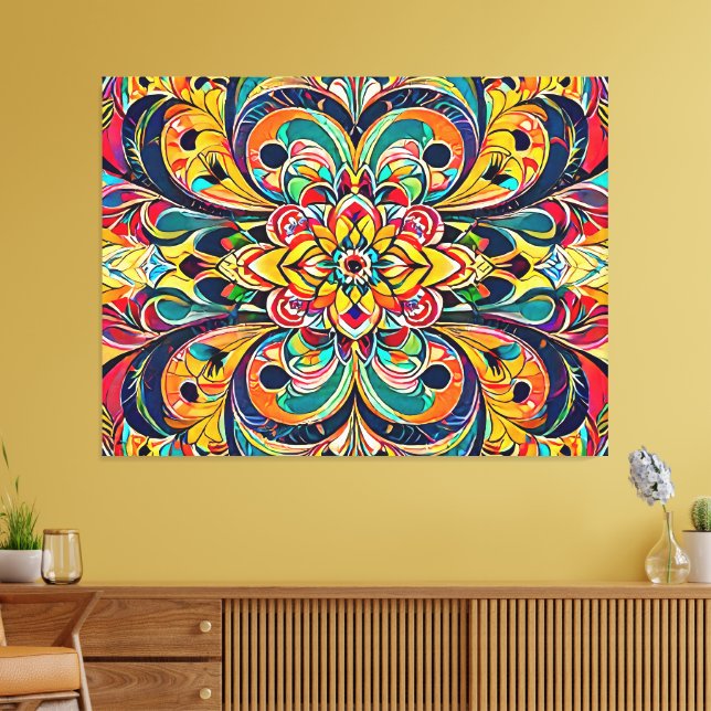 Färg Symfoni Mandala – Djärva Psykedeliska Blommor Canvastryck (Insitu (Vardagsrum))