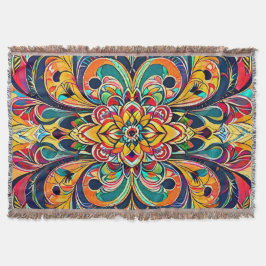 Färg Symfoni Mandala – Djärva Psykedeliska Blommor Filt
