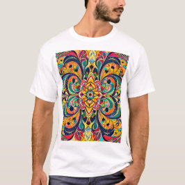 Färg Symfoni Mandala – Djärva Psykedeliska Blommor T Shirt