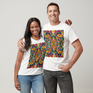 Färg Symfoni Mandala – Djärva Psykedeliska Blommor T Shirt