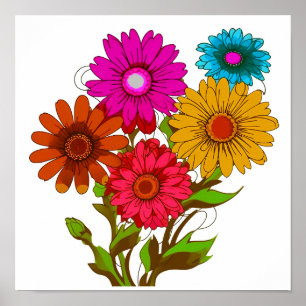 Färg Tecknad blomma Poster